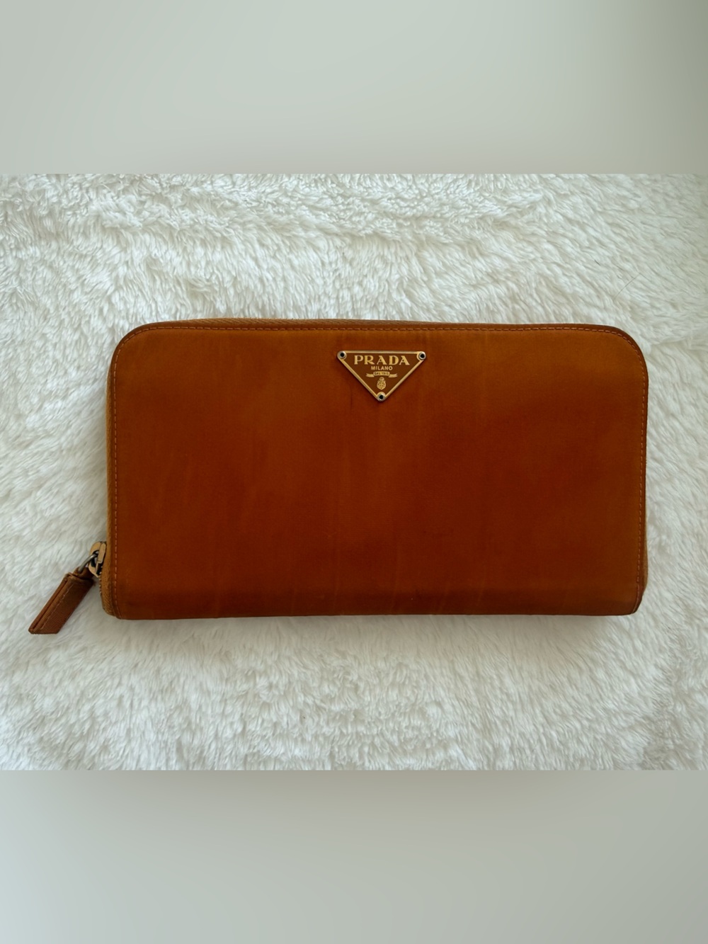 Prada Diagramme Zippy Wallet Orange Nylon